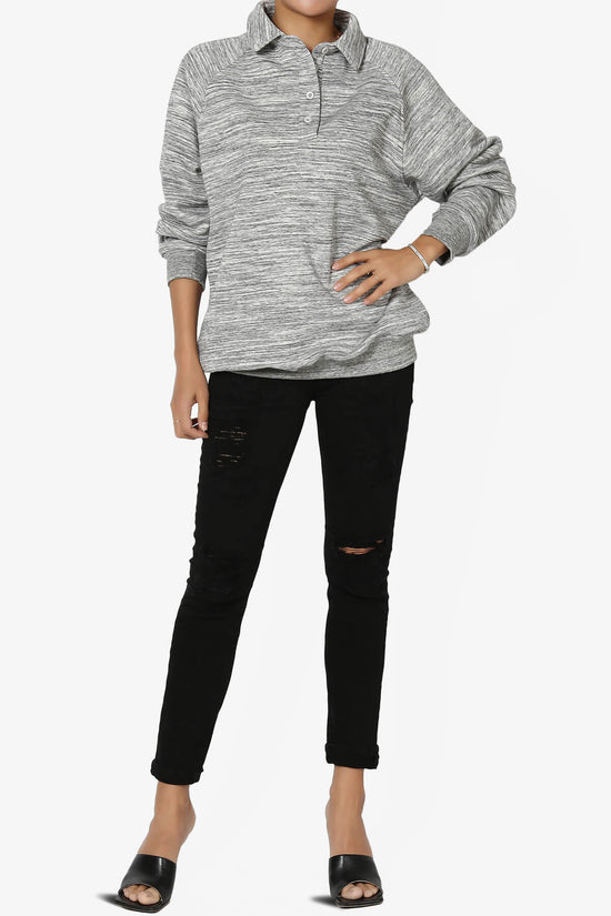 Avianna Oversized Fleece Polo Sweatshirt HEATHER GREY_6