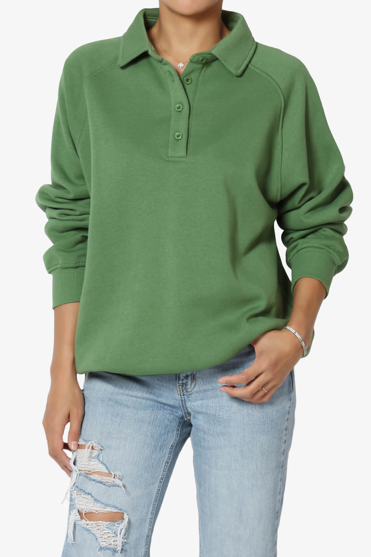 Avianna Oversized Fleece Polo Sweatshirt KIWI_1