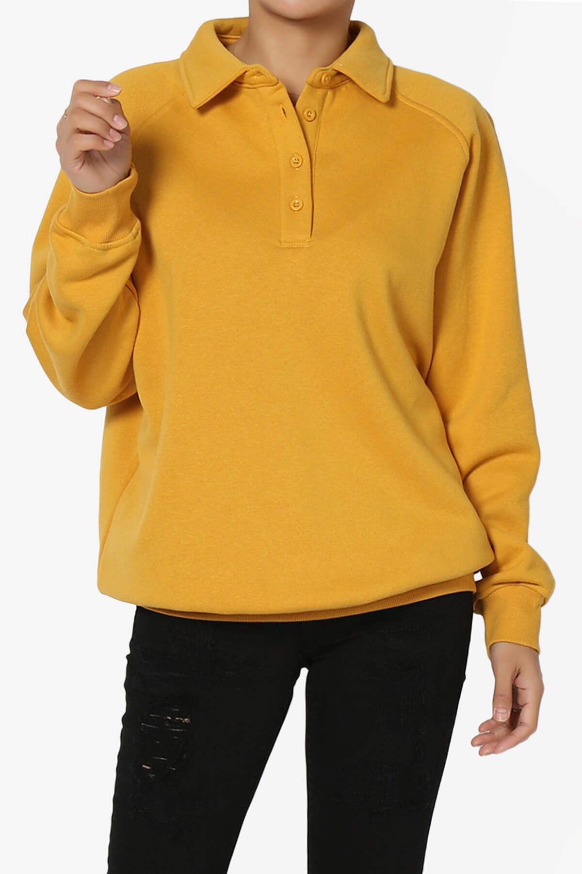 Avianna Oversized Fleece Polo Sweatshirt MUSTARD_1
