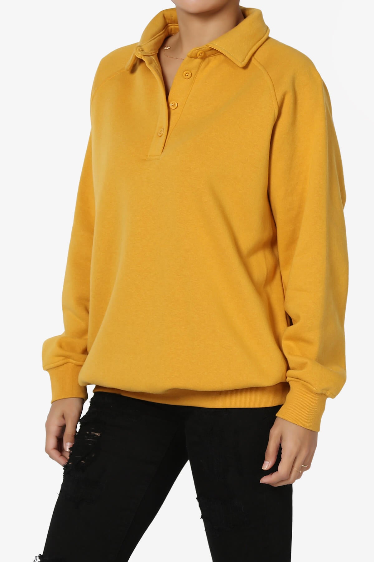 Avianna Oversized Fleece Polo Sweatshirt MUSTARD_3