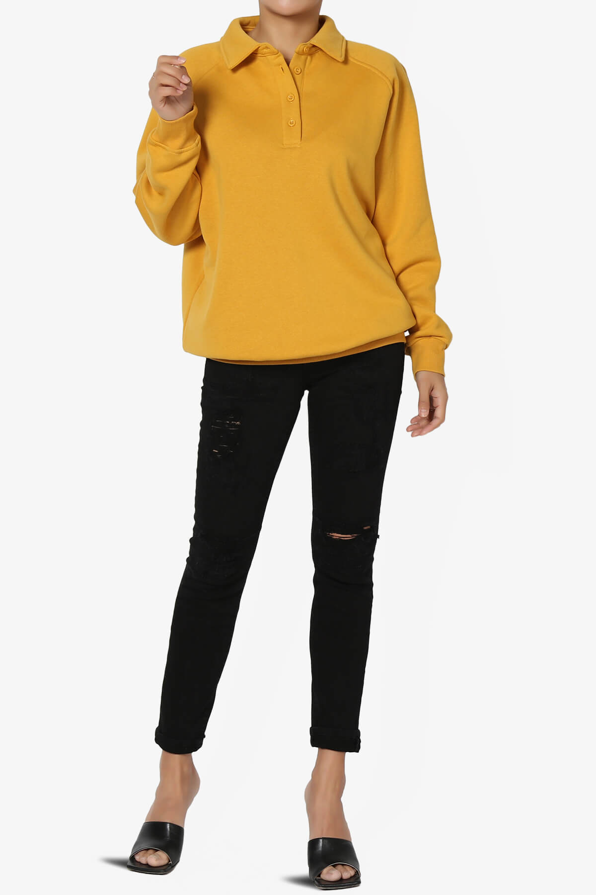Avianna Oversized Fleece Polo Sweatshirt MUSTARD_6