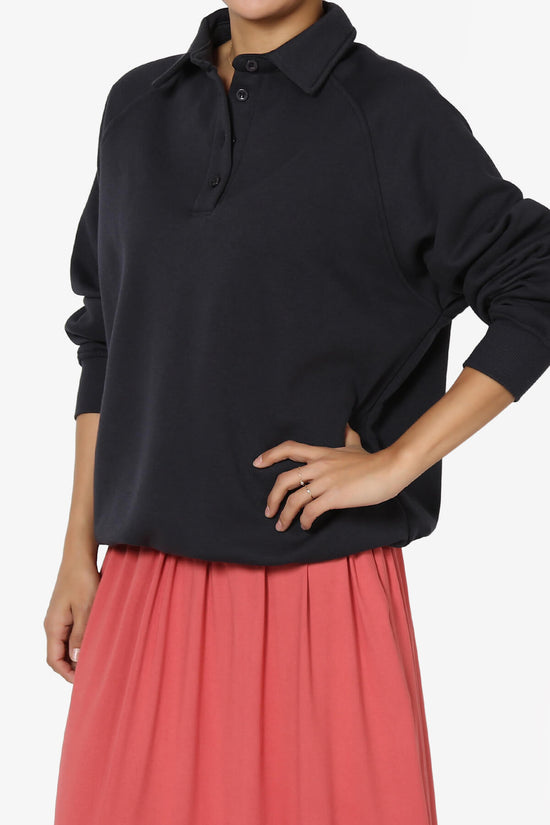 Avianna Oversized Fleece Polo Sweatshirt NAVY_3