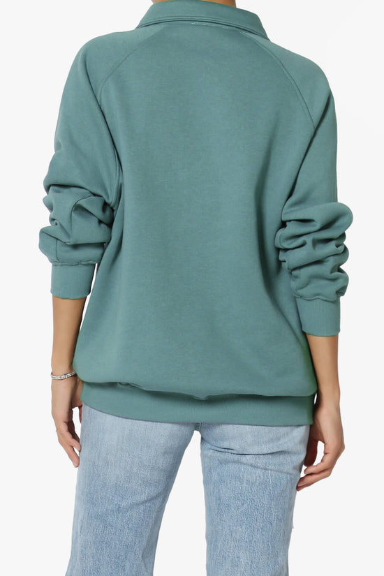Avianna Oversized Fleece Polo Sweatshirt TEAL_2