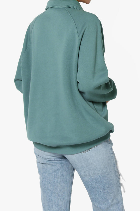 Avianna Oversized Fleece Polo Sweatshirt TEAL_4