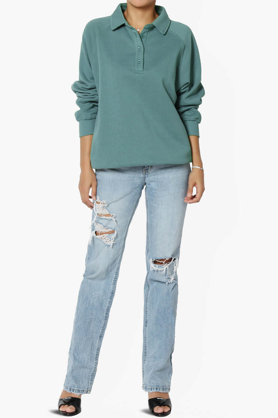 Avianna Oversized Fleece Polo Sweatshirt TEAL_6