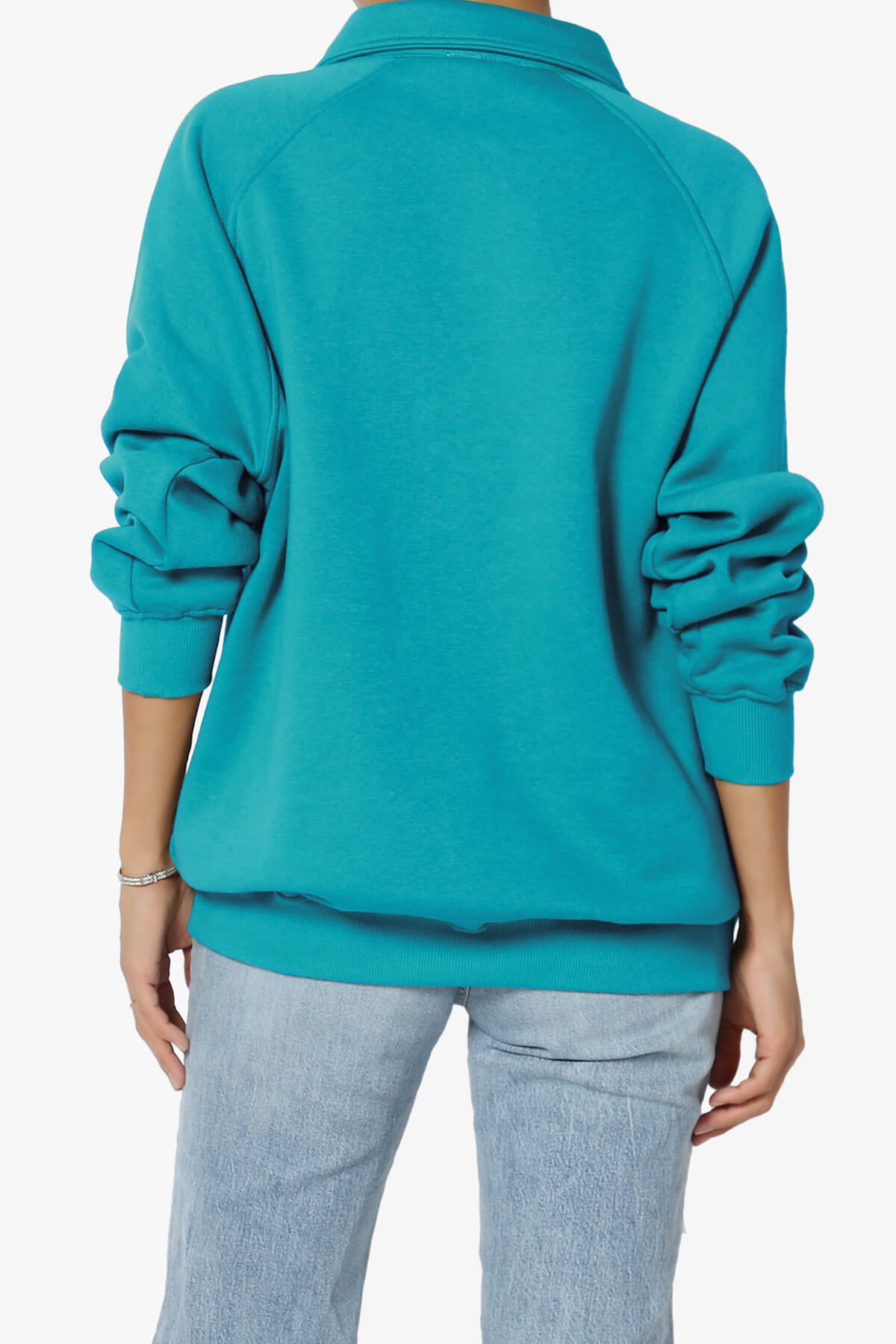 Avianna Oversized Fleece Polo Sweatshirt TURQUOISE_2