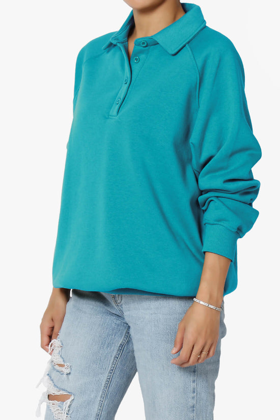 Avianna Oversized Fleece Polo Sweatshirt TURQUOISE_3