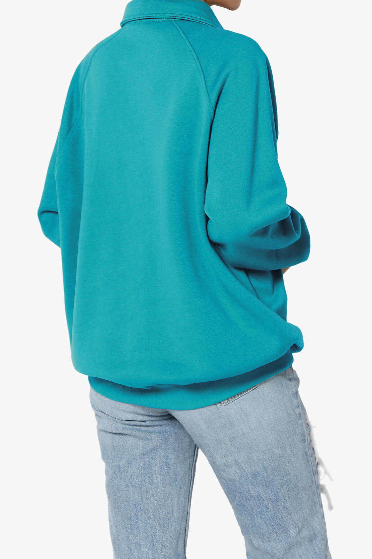 Avianna Oversized Fleece Polo Sweatshirt TURQUOISE_4