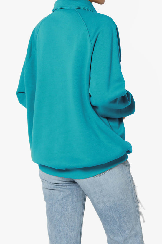 Avianna Oversized Fleece Polo Sweatshirt TURQUOISE_4