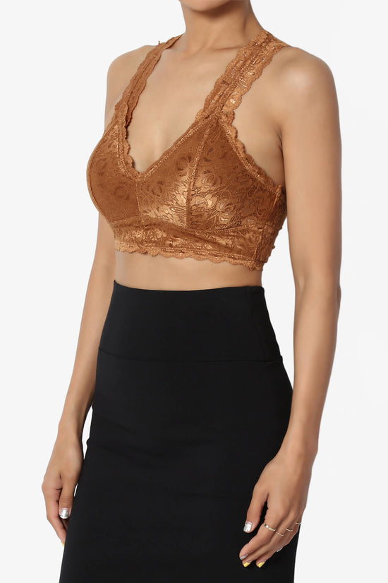 Baja Padded Lace Bralette Crop Tank Top COFFEE_3
