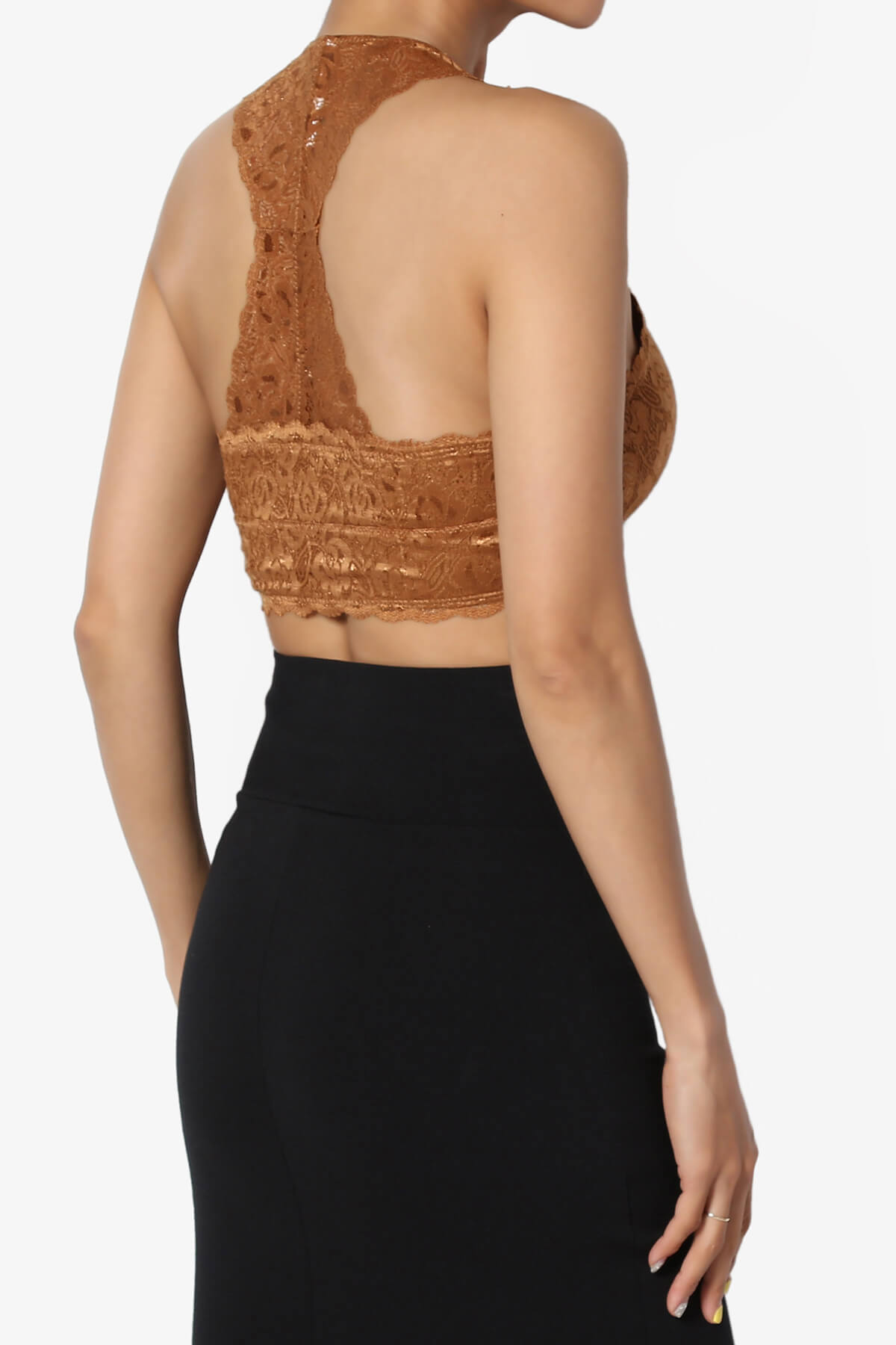 Baja Padded Lace Bralette Crop Tank Top COFFEE_4