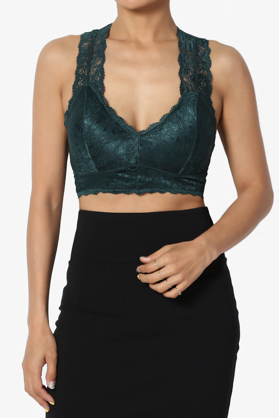 Baja Padded Lace Bralette Crop Tank Top HUNTER GREEN_1