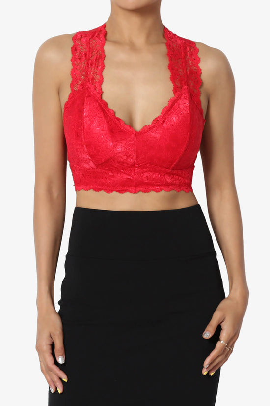 Baja Padded Lace Bralette Crop Tank Top RED_1