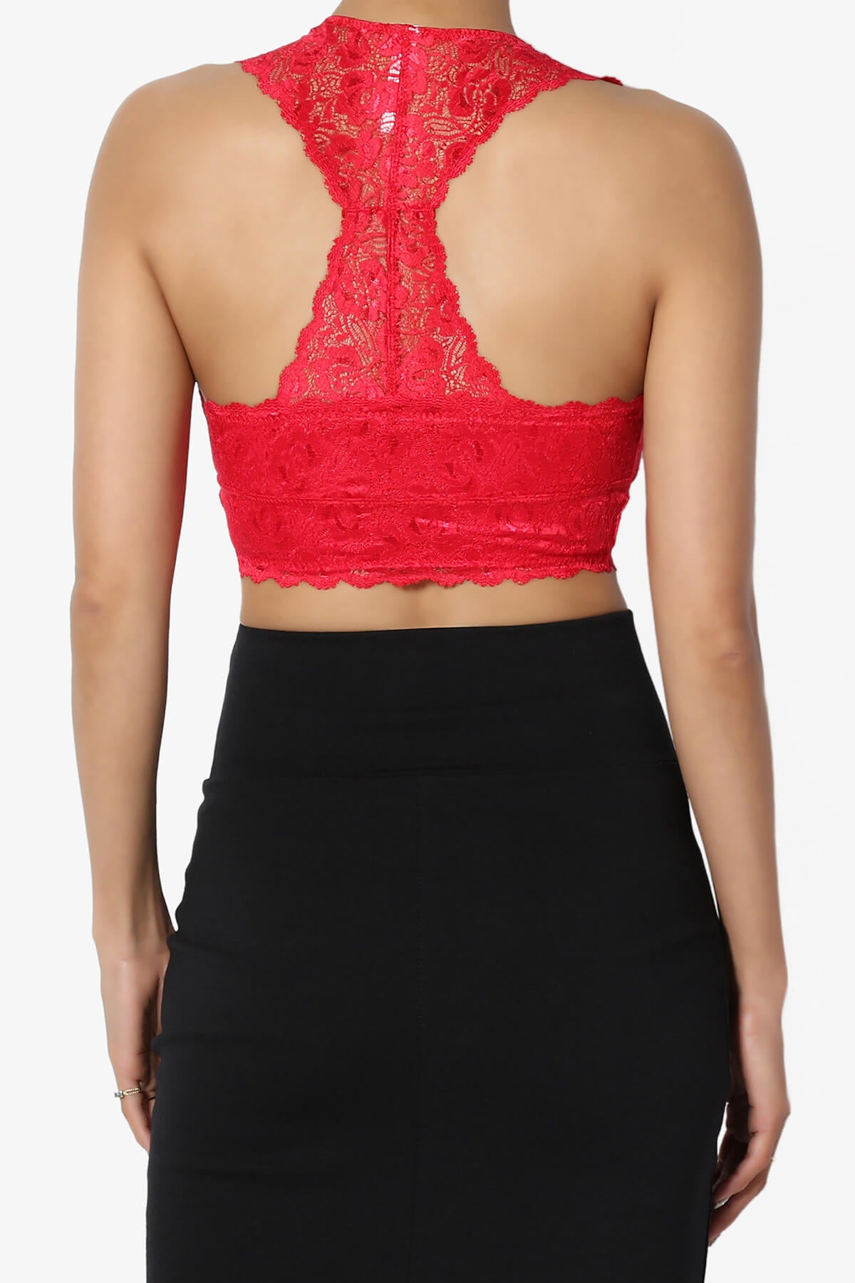 Baja Padded Lace Bralette Crop Tank Top RED_2