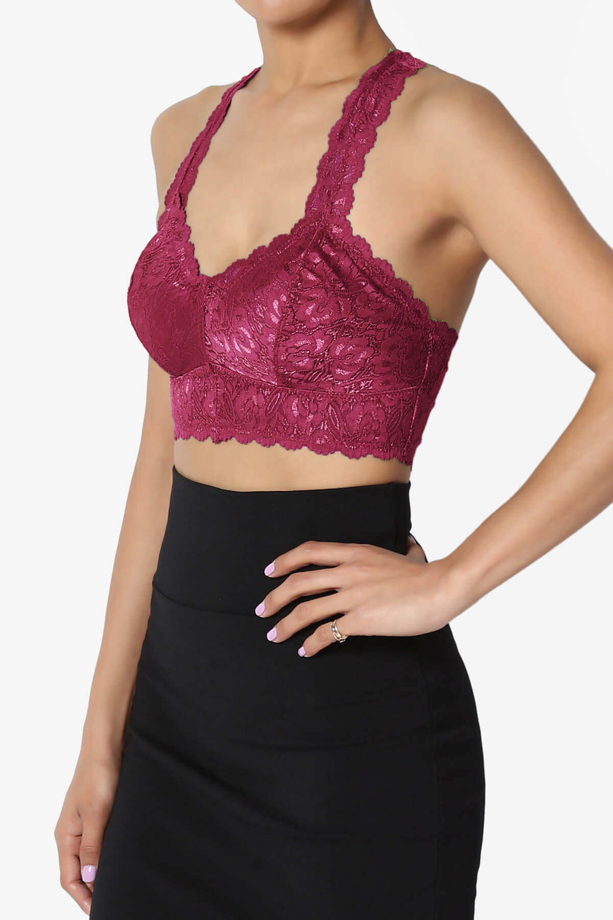 Baja Padded Lace Bralette Crop Tank Top WINE_3