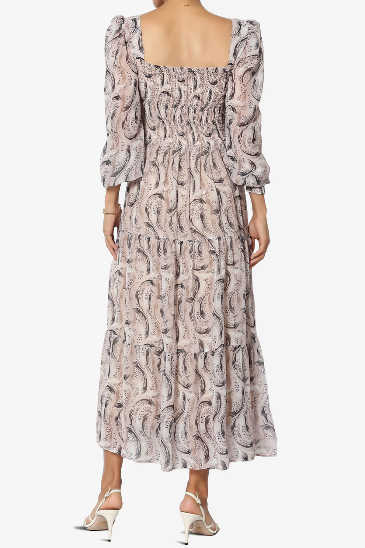 Beki Square Neck Chiffon Flared Midi Dress ASH BLUSH_2