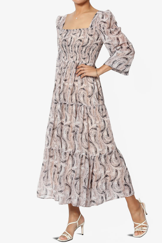 Beki Square Neck Chiffon Flared Midi Dress ASH BLUSH_3