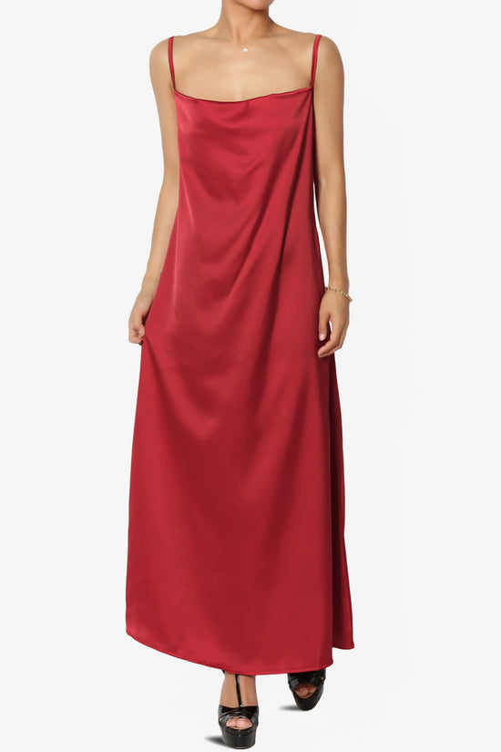 Berkleigh Cowl Neck Satin Slip Long Dress BURGUNDY_1