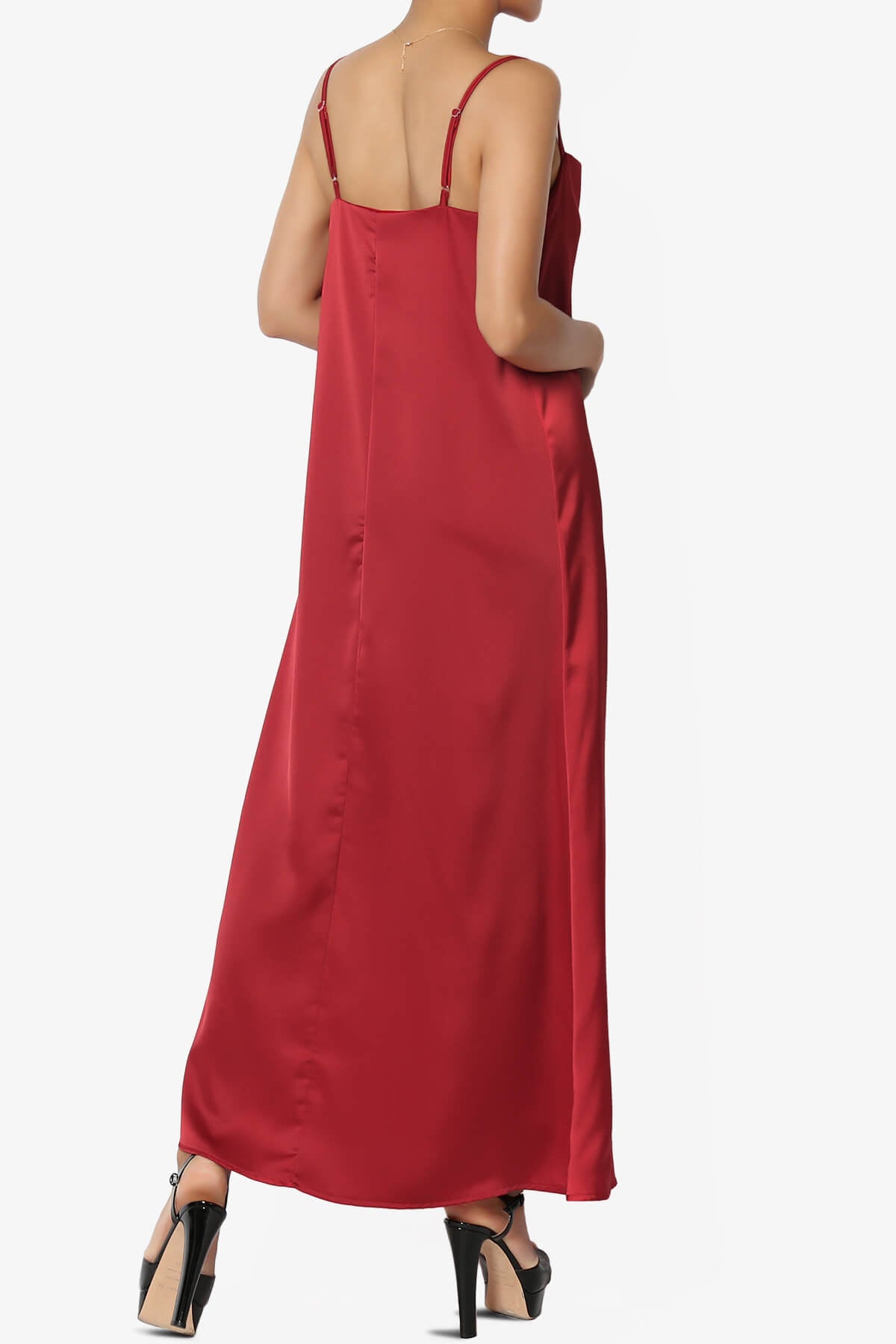 Berkleigh Cowl Neck Satin Slip Long Dress BURGUNDY_4
