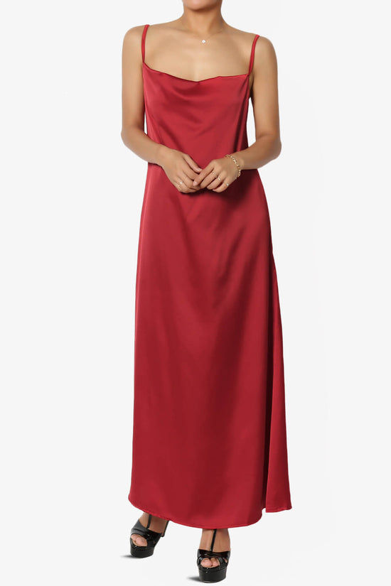 Berkleigh Cowl Neck Satin Slip Long Dress BURGUNDY_6