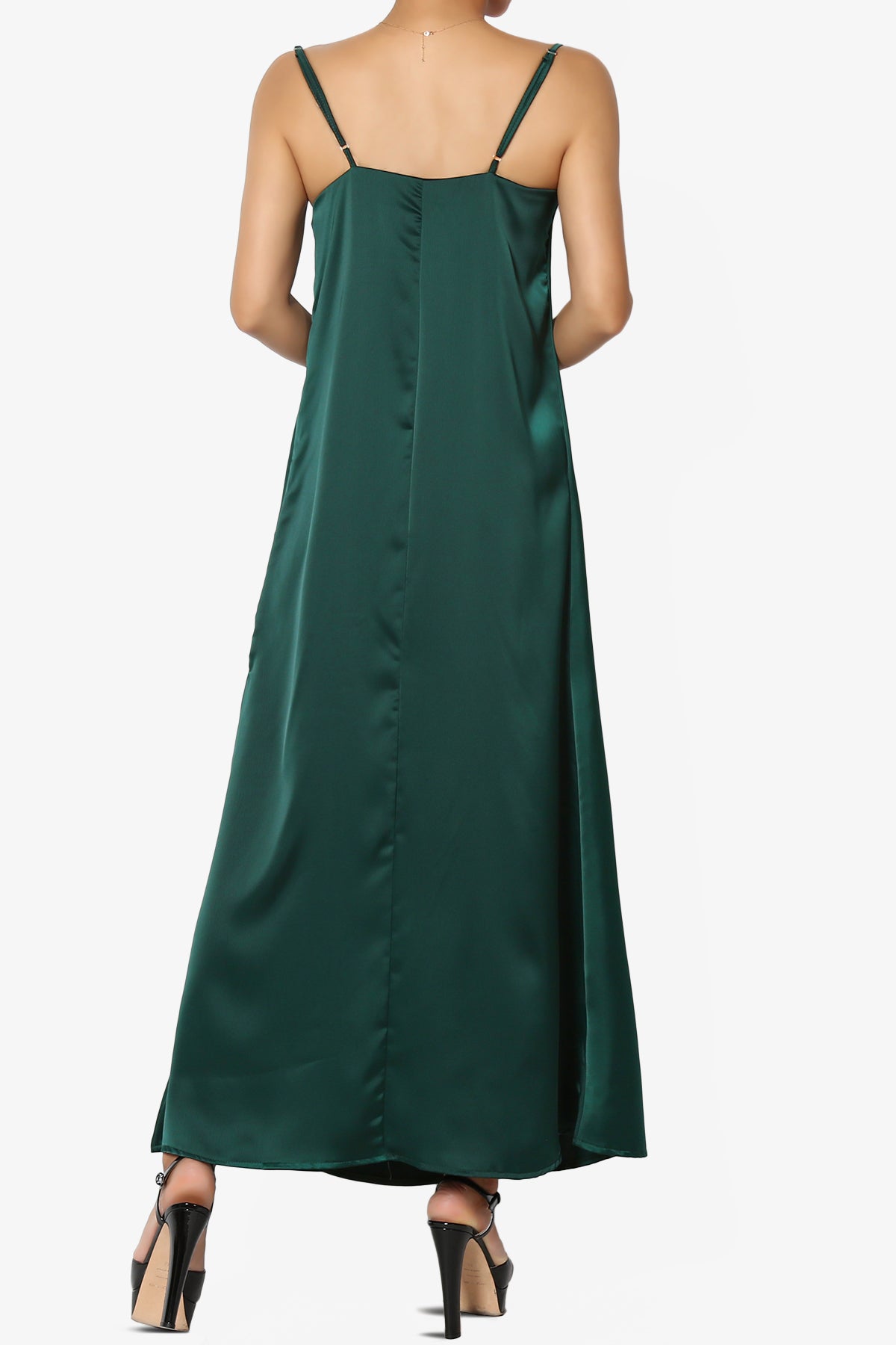 Berkleigh Cowl Neck Satin Slip Long Dress DARK GREEN_2
