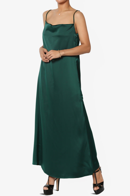 Berkleigh Cowl Neck Satin Slip Long Dress DARK GREEN_3