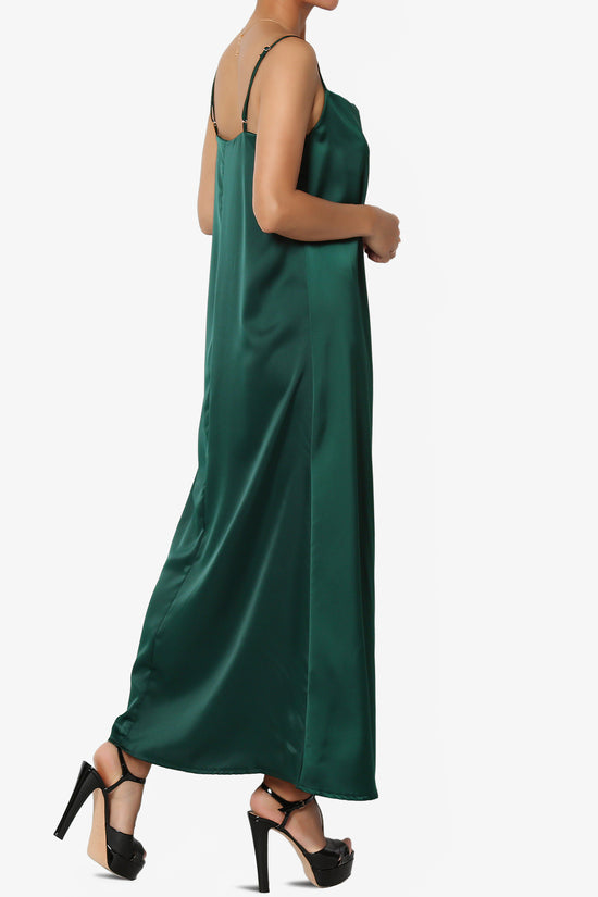 Berkleigh Cowl Neck Satin Slip Long Dress DARK GREEN_4