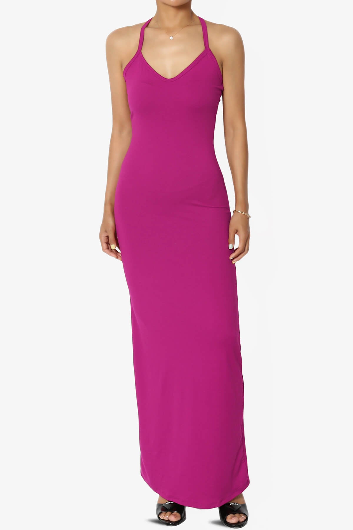Berlin Stretch Silky Knit Cami Maxi Dress MAGENTA_1