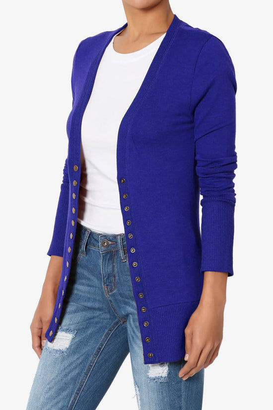 Braeden Snap Button V-Neck Cardigan BRIGHT BLUE_3