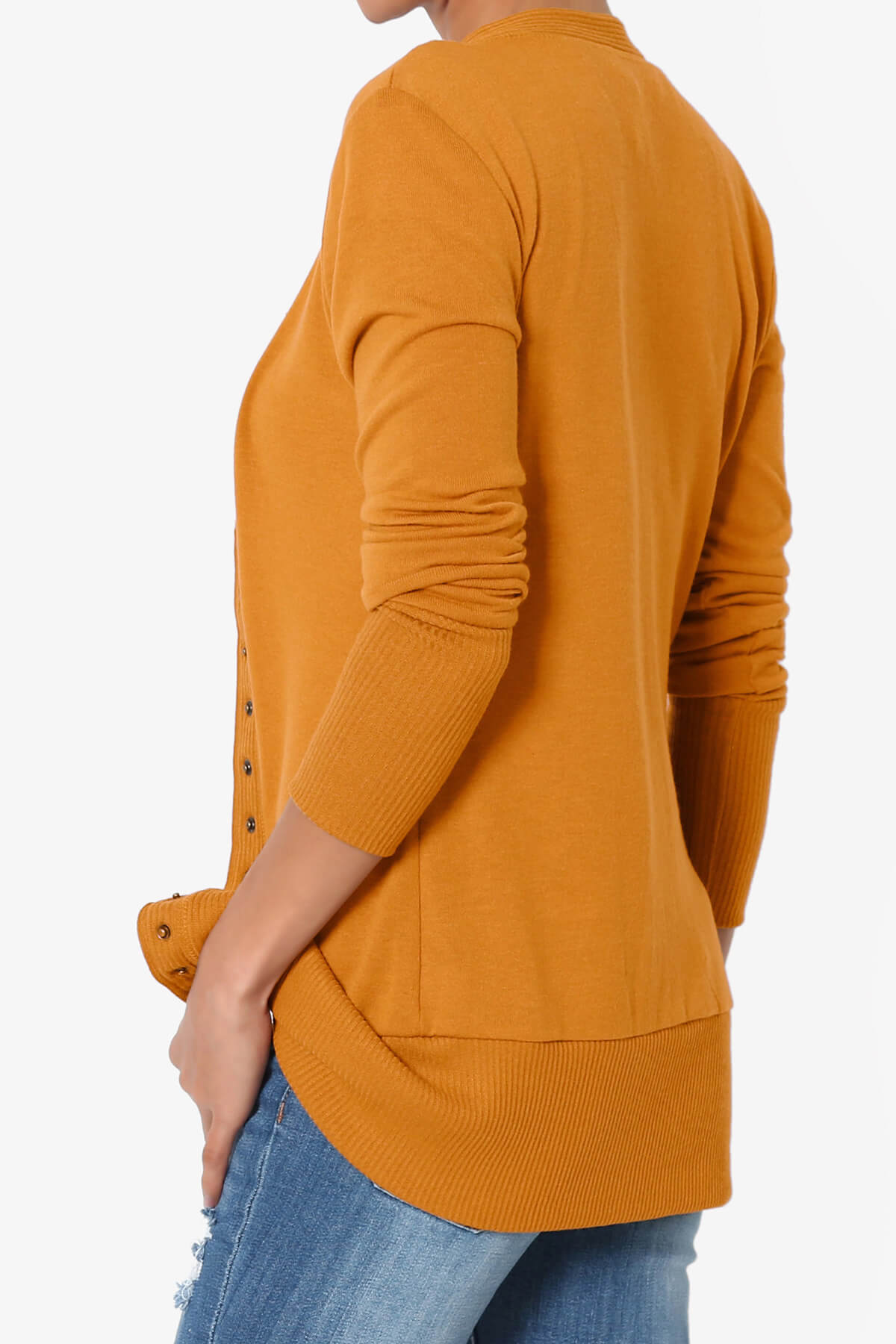 Braeden Snap Button V-Neck Cardigan D. MUSTARD_4