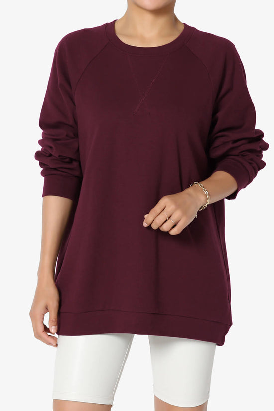 Carlene Cotton Raglan Sleeve Pullover Top DARK BURGUNDY_1