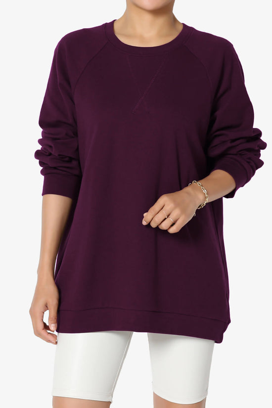 Carlene Cotton Raglan Sleeve Pullover Top DARK PLUM_1