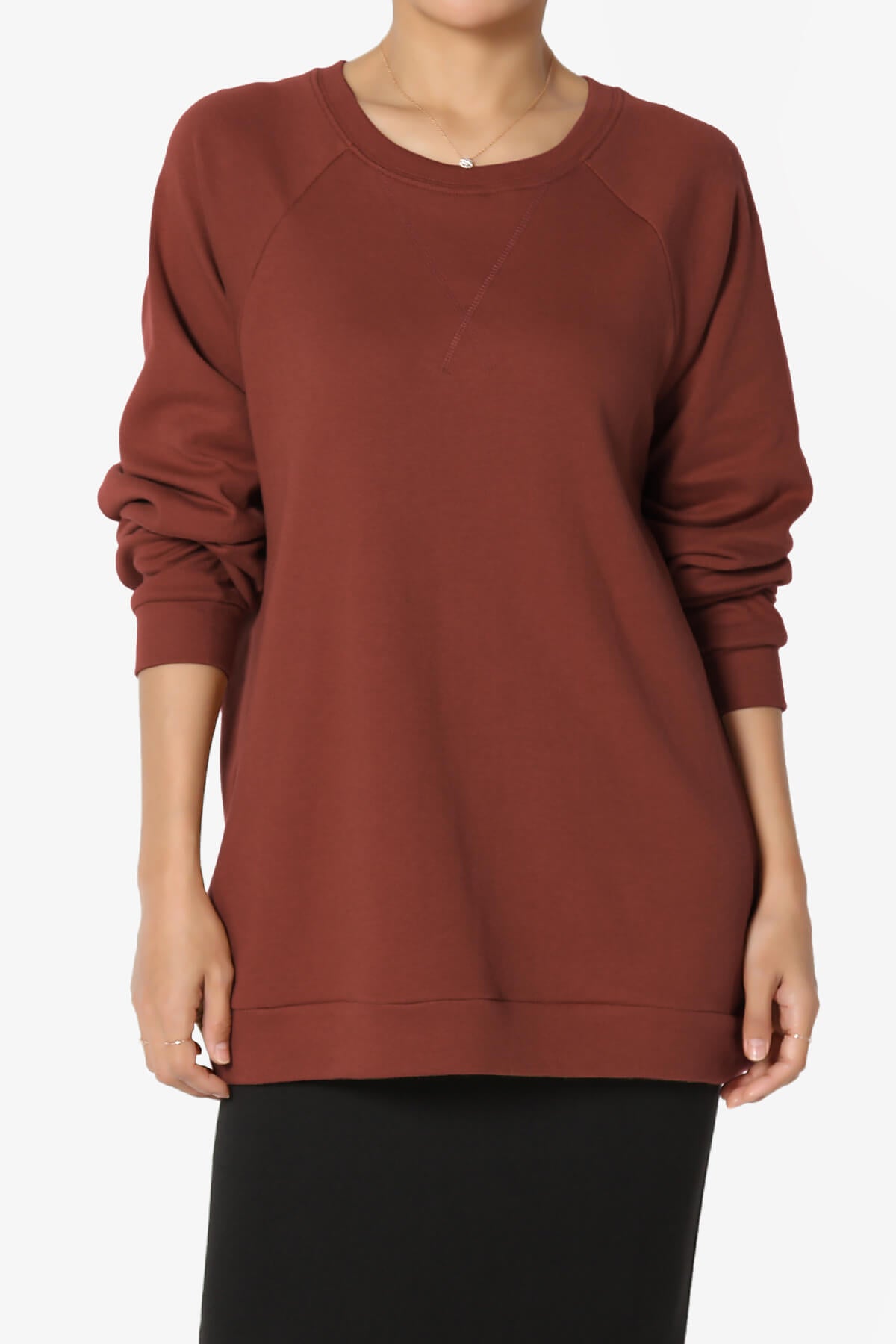 Carlene Cotton Raglan Sleeve Pullover Top DARK RUST_1
