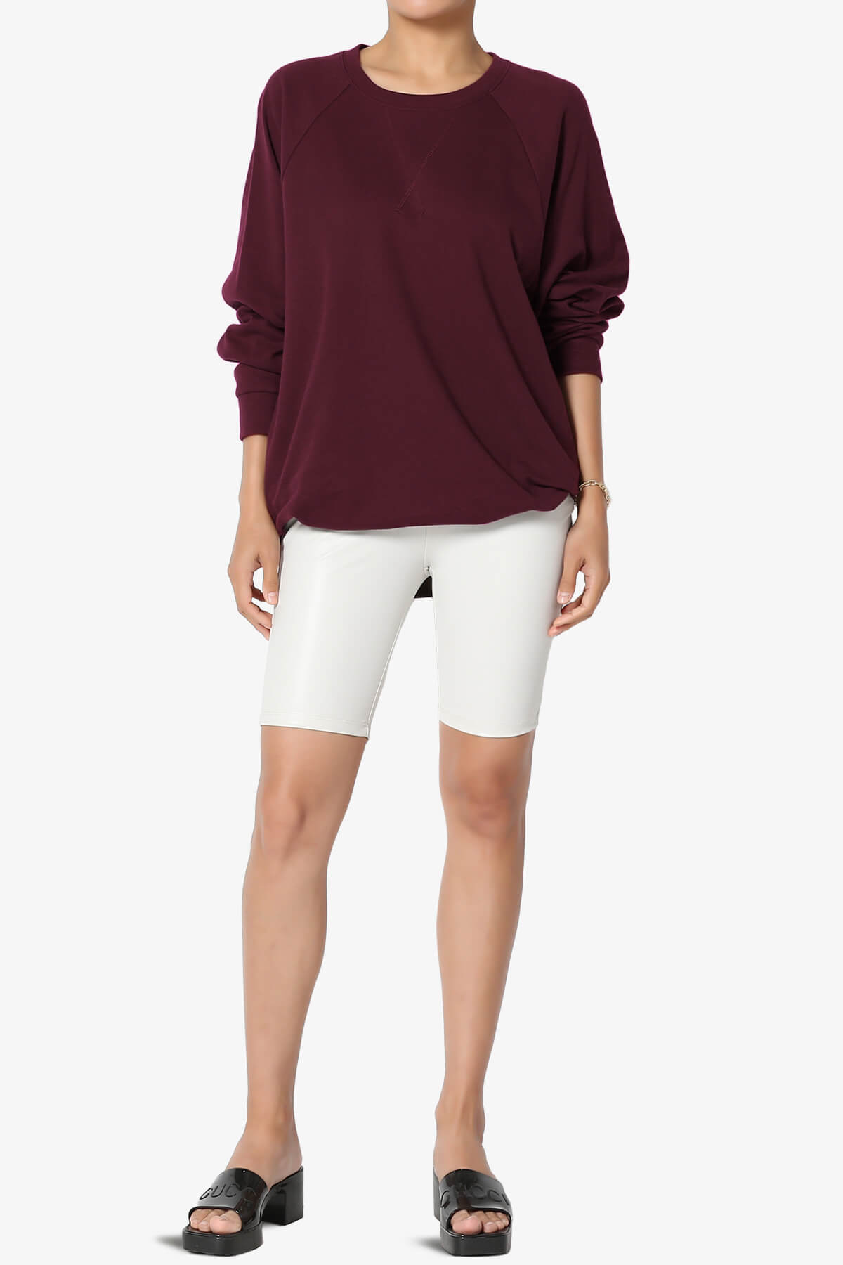 Carlene Cotton Raglan Sleeve Pullover Top DARK BURGUNDY_6