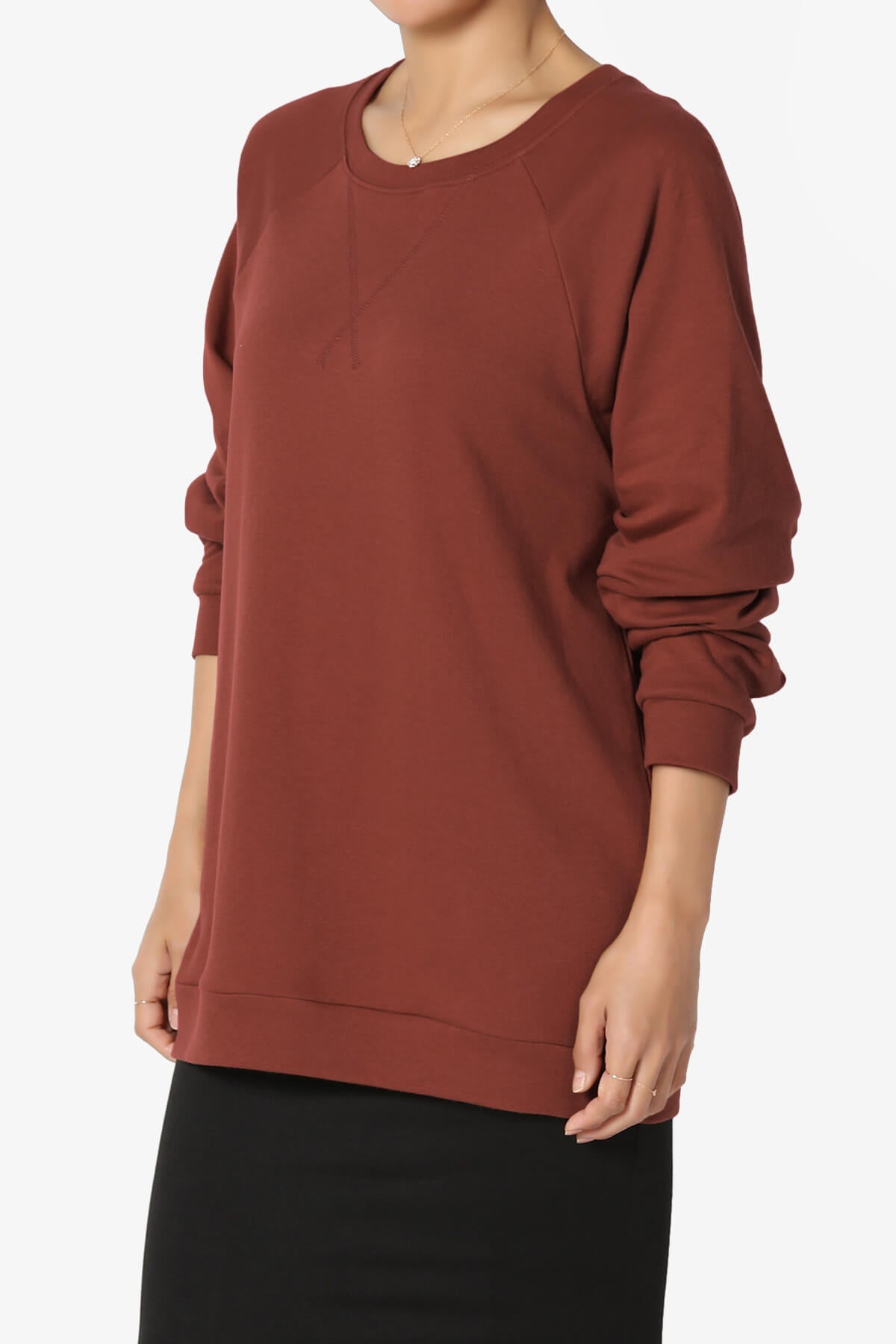 Carlene Cotton Raglan Sleeve Pullover Top DARK RUST_3