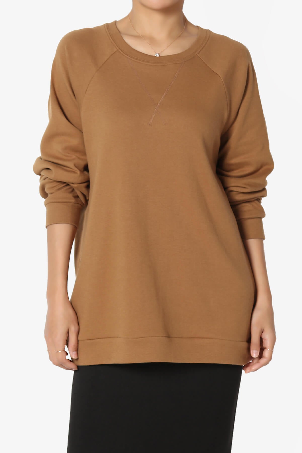 Carlene Cotton Raglan Sleeve Pullover Top DEEP CAMEL_1