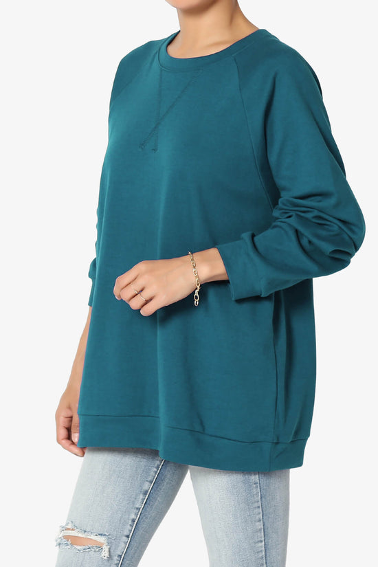 Carlene Cotton Raglan Sleeve Pullover Top TEAL_3