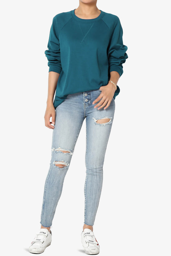Carlene Cotton Raglan Sleeve Pullover Top TEAL_6