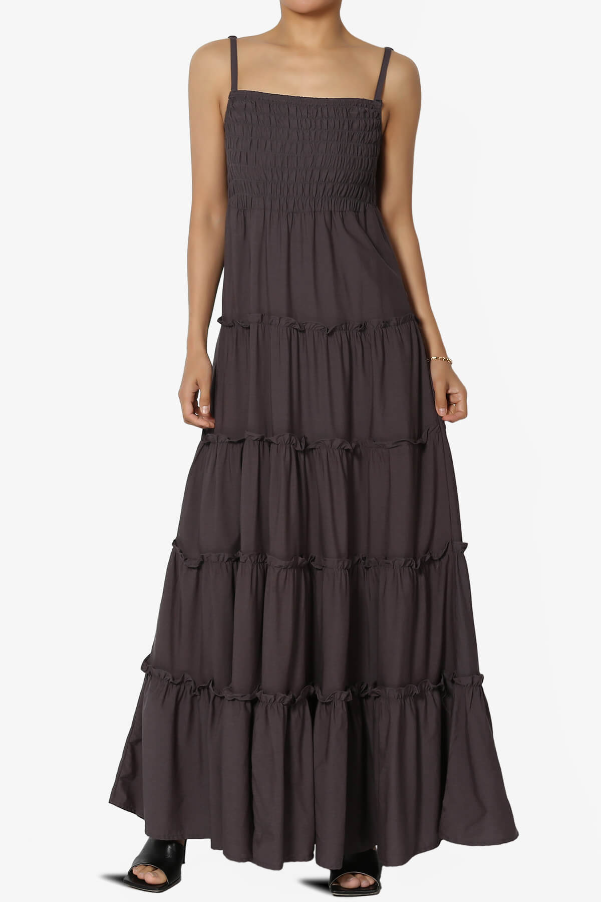 Cassie Smocked Cami Tiered Maxi Dress ASH GREY_1