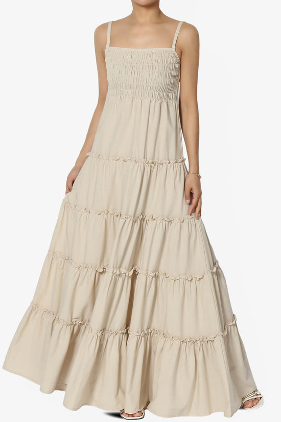 Cassie Smocked Cami Tiered Maxi Dress SAND BEIGE_1