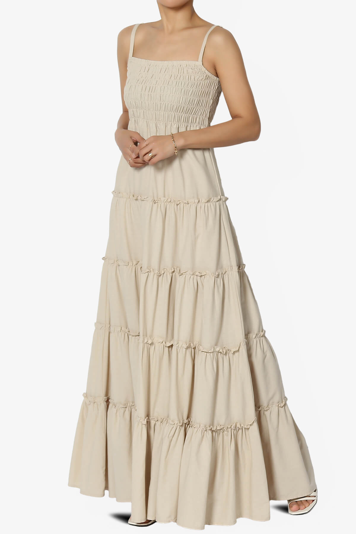 Cassie Smocked Cami Tiered Maxi Dress SAND BEIGE_3