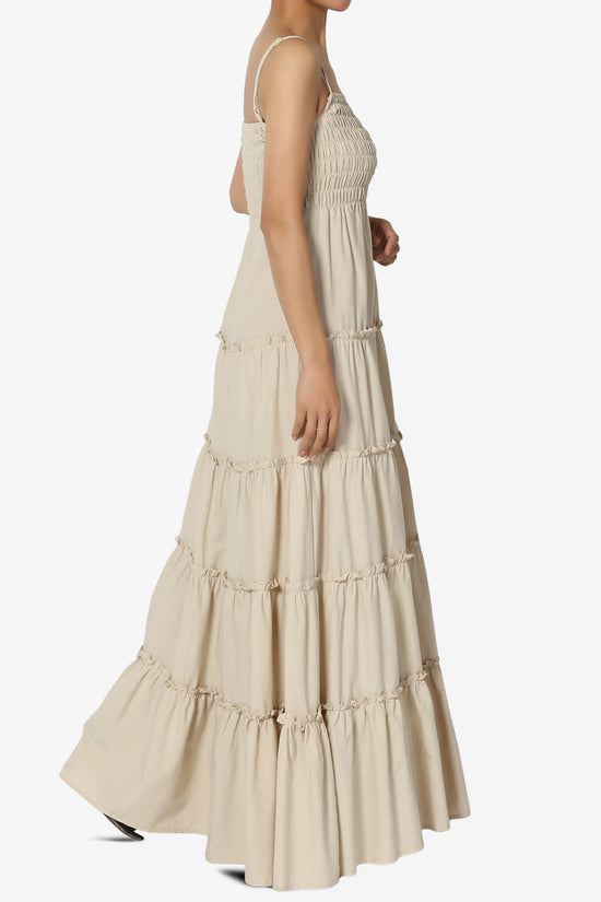 Cassie Smocked Cami Tiered Maxi Dress SAND BEIGE_4