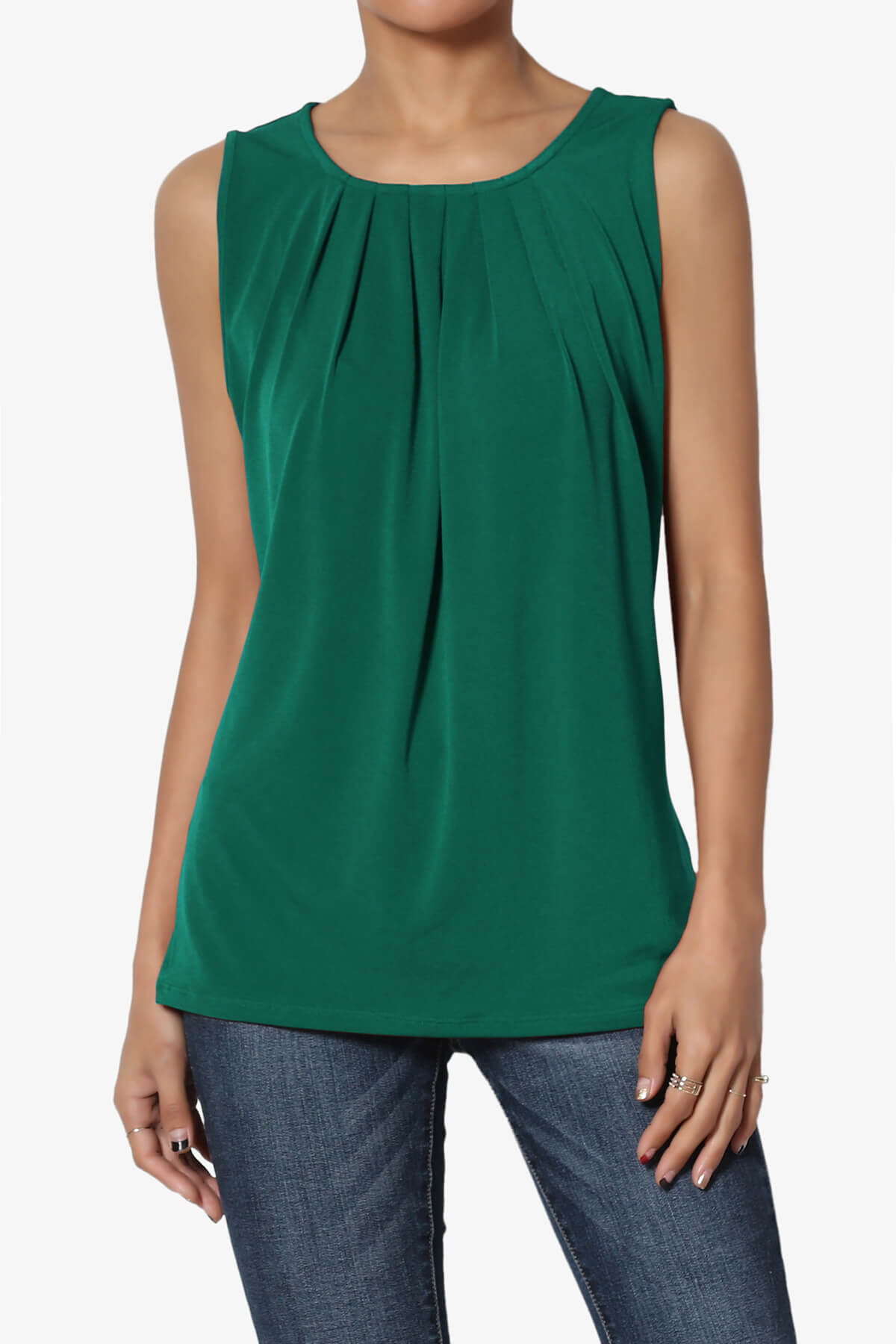 Chaffee Pleat Neck Tank Top DEEP GREEN_1