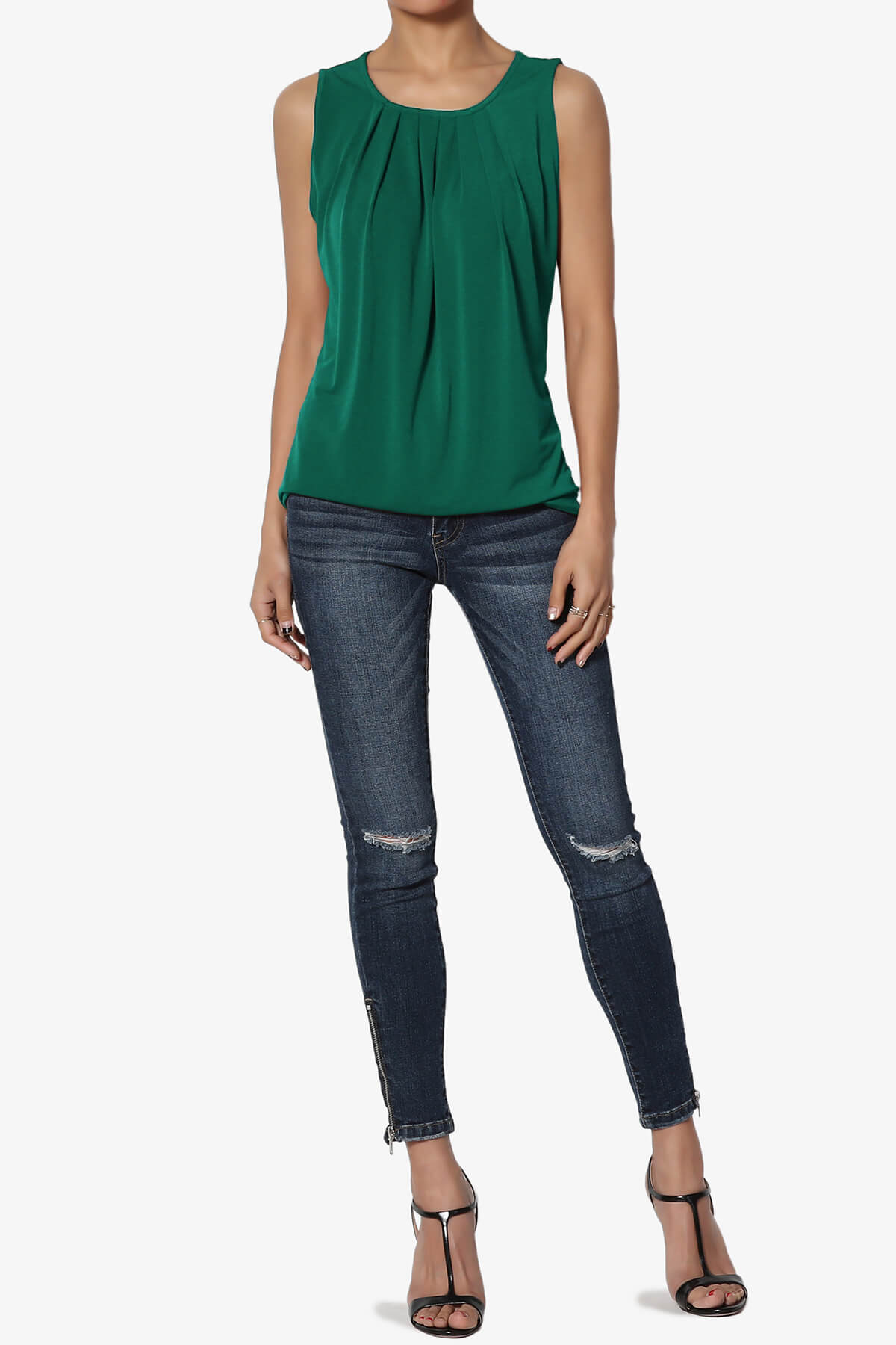 Chaffee Pleat Neck Tank Top DEEP GREEN_6
