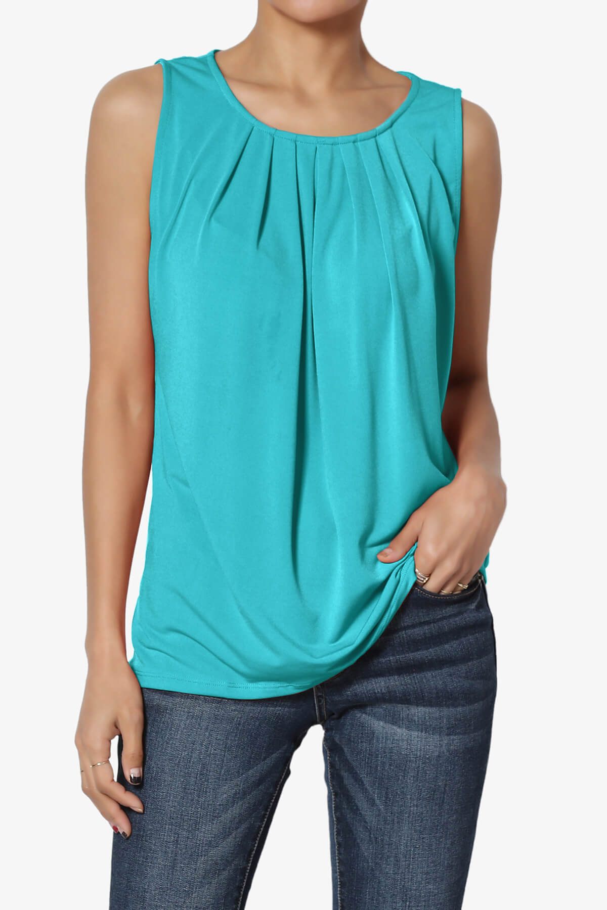 Chaffee Pleat Neck Tank Top ICE BLUE_1
