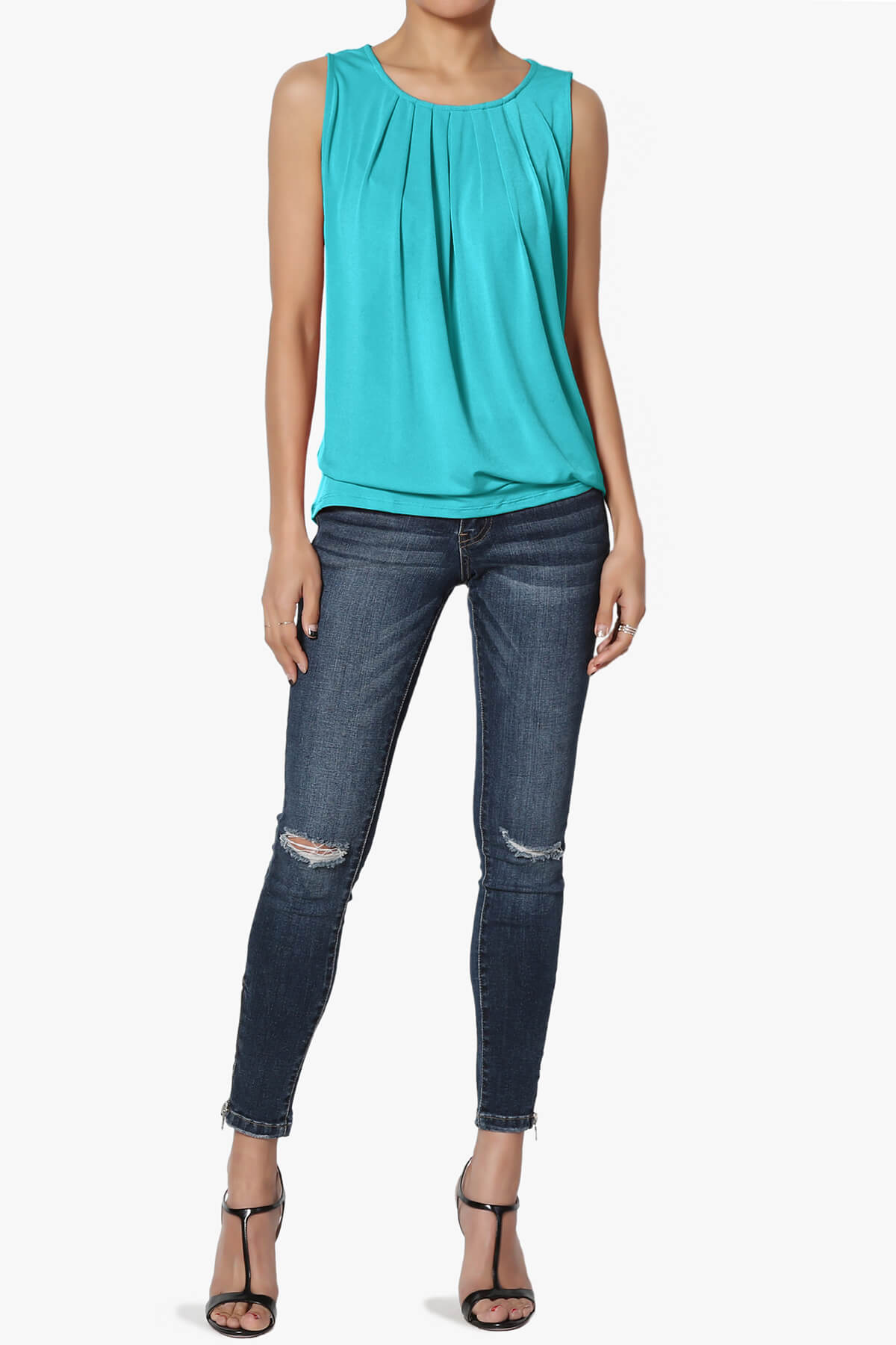 Chaffee Pleat Neck Tank Top ICE BLUE_6