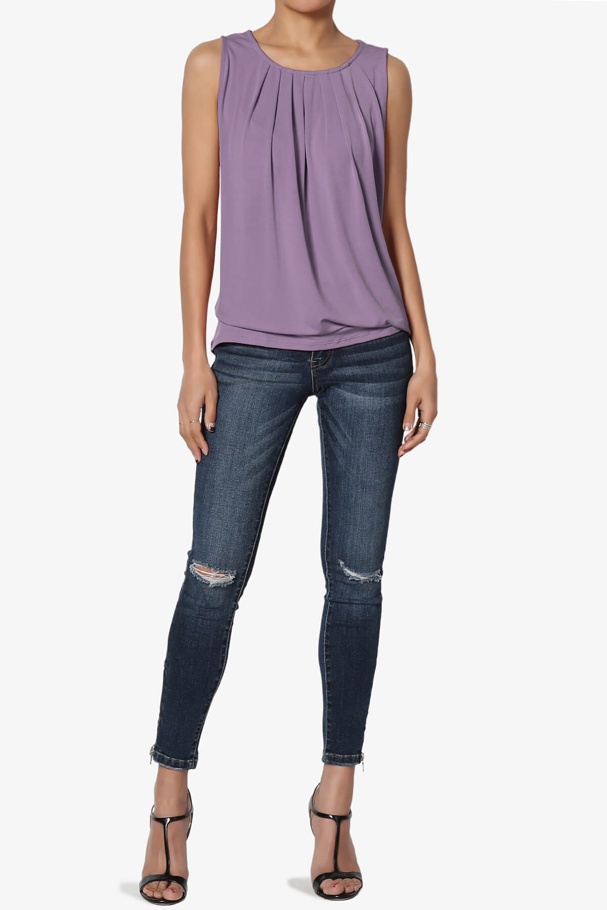 Chaffee Pleat Neck Tank Top LILAC GREY_6