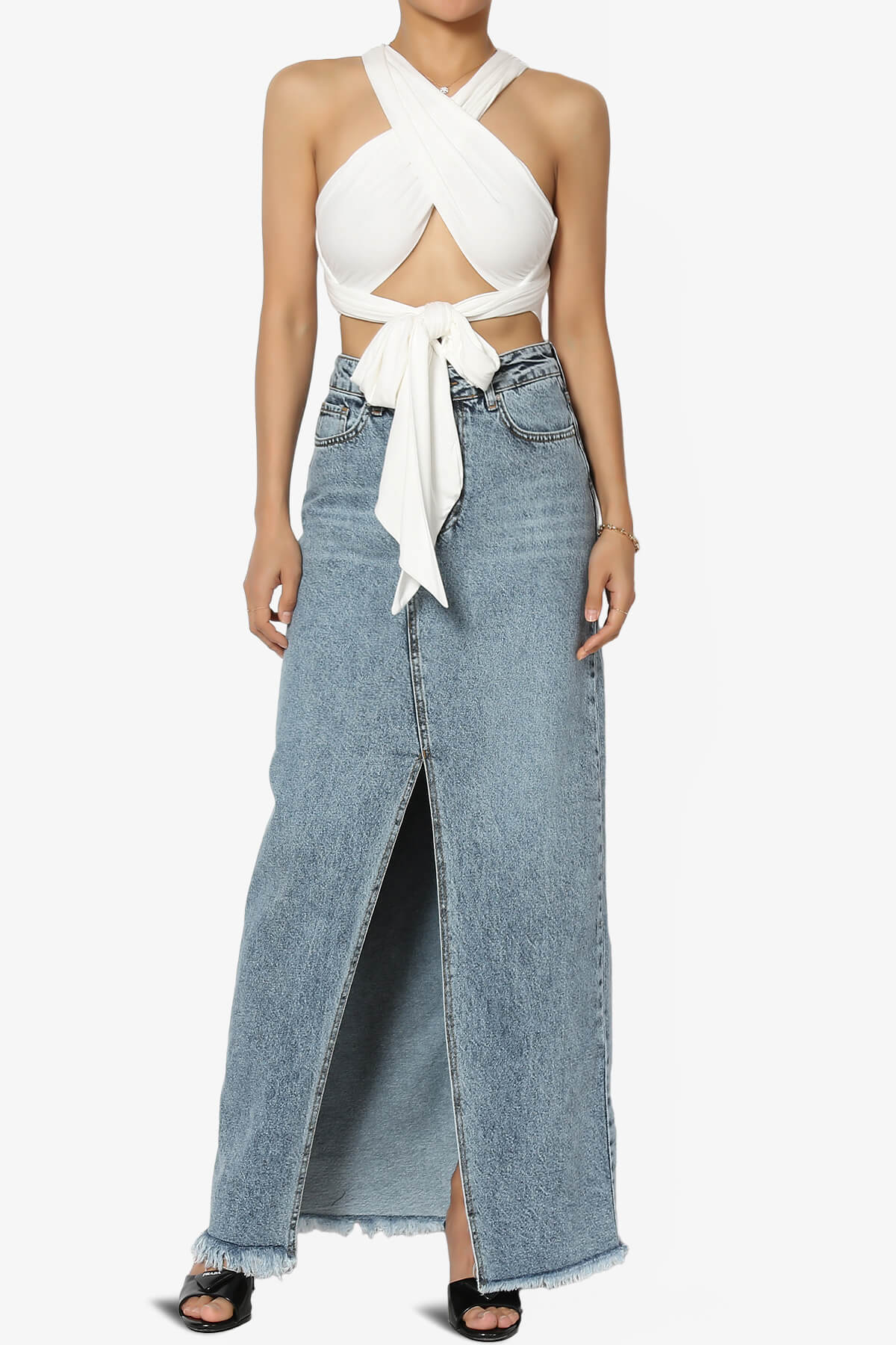 Clementine Multi Way Scarf Wrap Crop Top IVORY_6