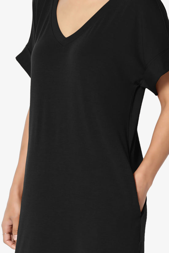 Cliff Rolled Short Sleeve V-Neck Dress BLACK_5