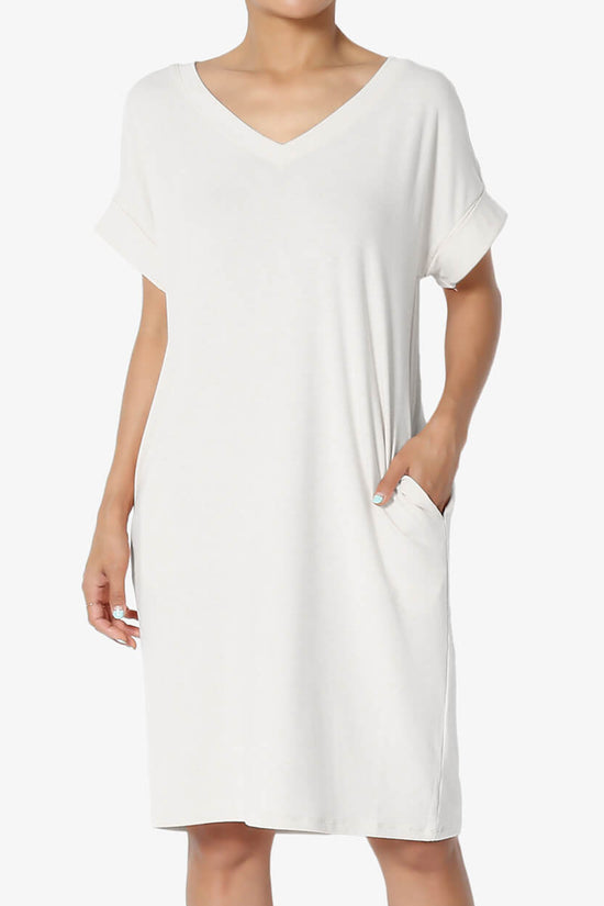 Cliff Rolled Short Sleeve V-Neck Dress BONE_1